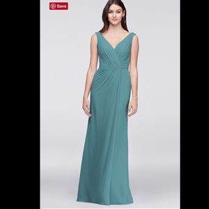 David’s Bridal Teal Blue Chiffon Bridesmaid Dress